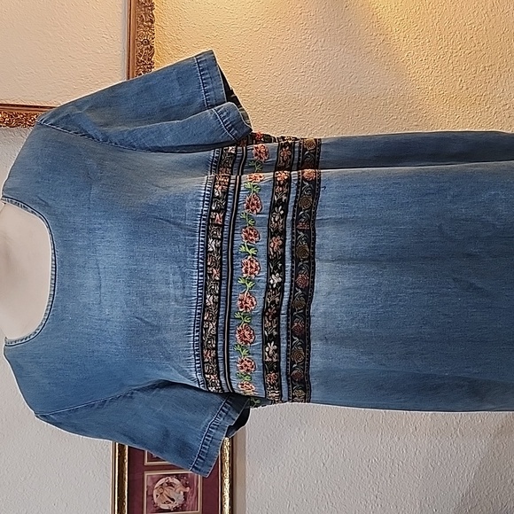Vintage Embroidered Blue Denim Dress - Picture 3 of 11